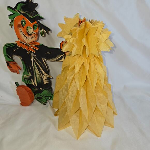 Vintage Beistle Halloween Decoration Scarecrow Haystack Honeycomb 10" 1950s - Picture 14 of 16